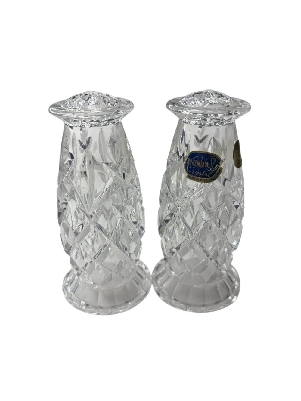 Bohemia Crystal Salt and Pepper Shakers Set Clear Lead Cut Glass Czech Republic